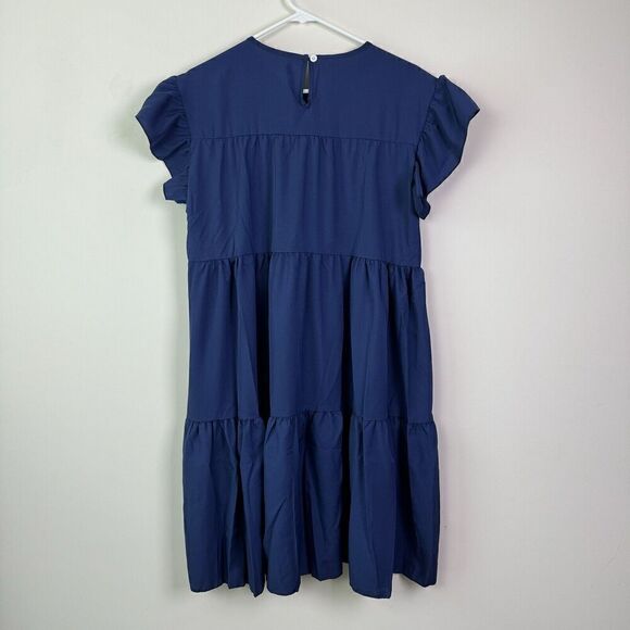 Blue Dress Ruffle Sleeve Round Neck Layered Mini Size Medium - Picture 10 of 10